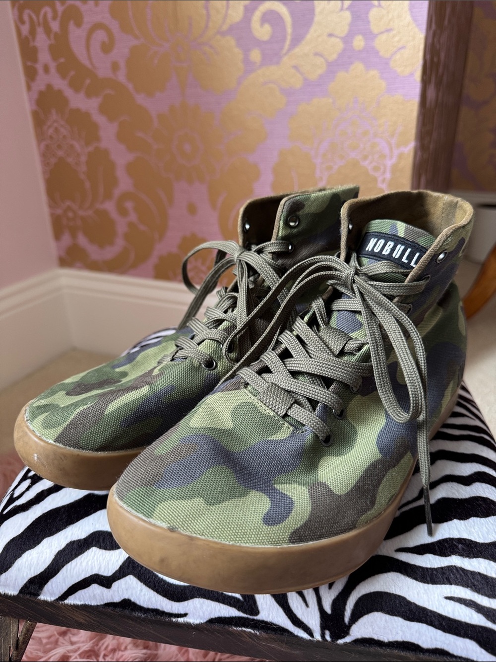 NOBULL Camo High-Top Trainers in Olive Green & Tan